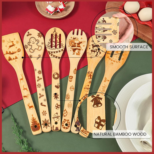 6 Utensilios De Cocina De Bambú, Espátula Antiadherente De N