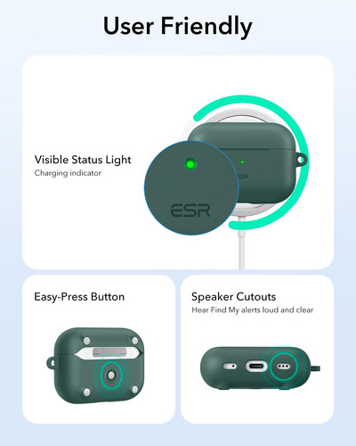 Capa Esr Para AirPods Pro De 2ª Geração Com Verde Magsafe