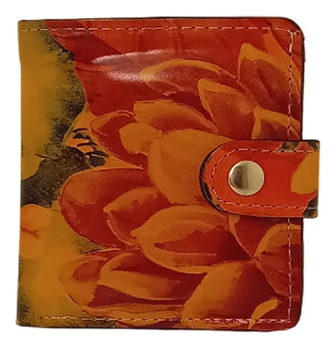 Billetera De Cuero Floreado Combinado Bordó Floreado