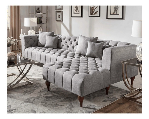 Sala Tariq Lino Gris Izquierda 2pz Mueble Sillon Sofa Sala