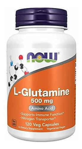 L-glutamina 500 Mg 120 Cápsulas Now Aminoácido Vegetal