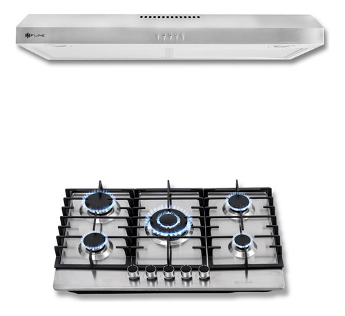 Combo Parrilla De Gas Y Campana 80 Cm | Ta80ma5 | Fline Color Gris