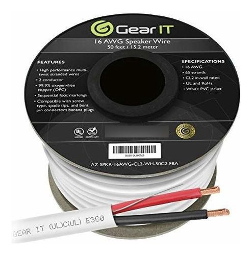 16 Awg Cl2 Ofc Cable De Altavoz De Pared, Gearit Pro Series