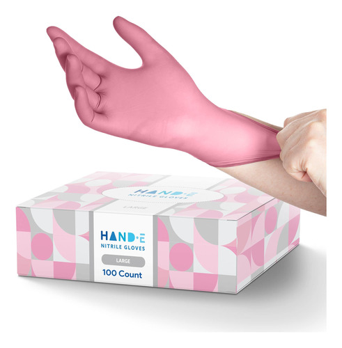 Hand-e Touch Guantes Desechables De Nitrilo Rosa Grandes, 10