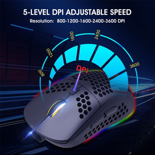Mouse Sem Fio Luminoso Rgb Recarregável De 3 Modos De 2,4 G
