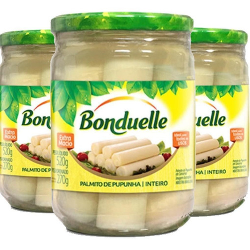 Kit 3x Palmito De Pupunha Bonduelle 520g