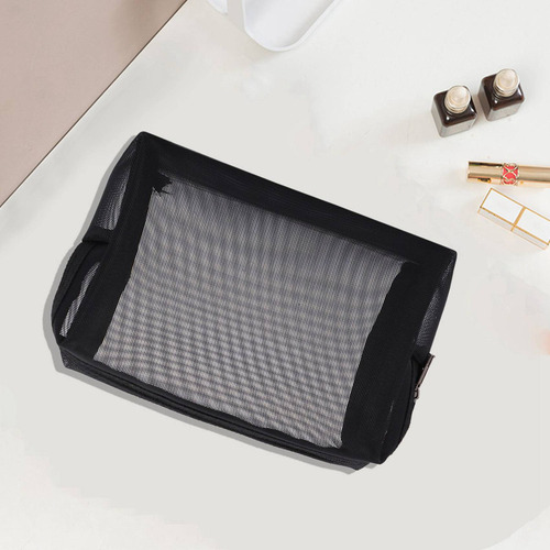 Bolsa De Maquillaje De Malla Negra Transparente Con Cremalle