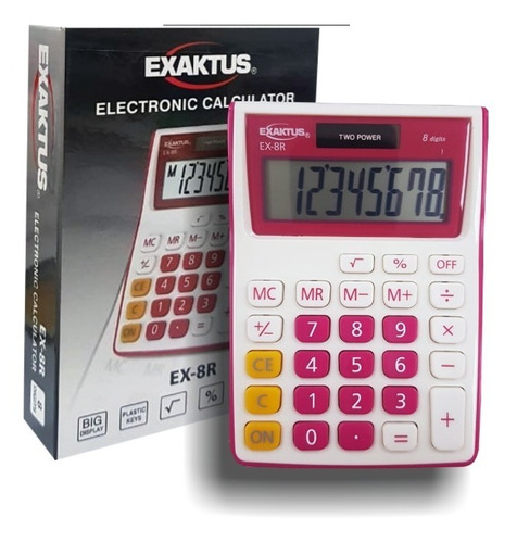Calculadora Exaktus Ex-8r 8 Digitos Roja Y Blanca