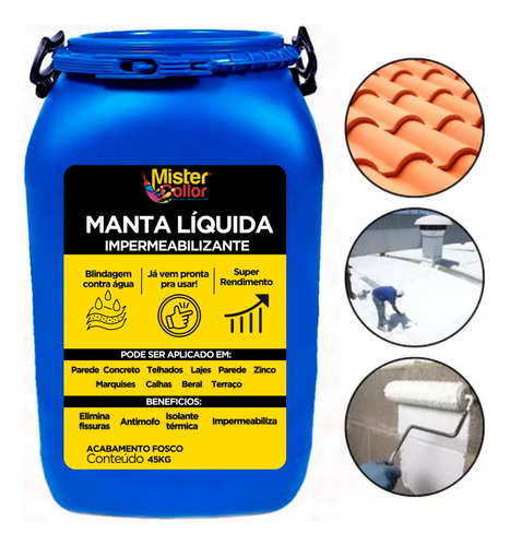 Manta Liquida Paredes Telhados E Lajes 45kg Mister Collor 