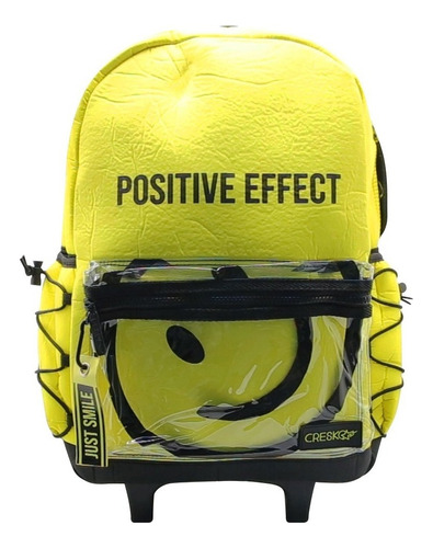 Mochila Carro Carrito Positive Juvenil Emoji 18 PuLG Cresko Color Amarillo Diseño de la tela Liso