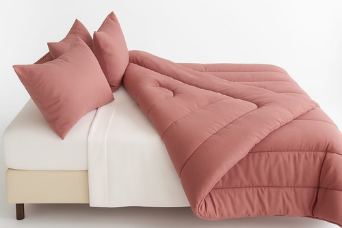Acolchado 2 Plaza Y Media Reversible 2 Tonos 220x230 Premium Rosa Viejo Lisa