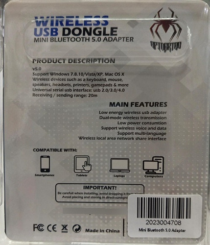 Adaptador Spidertec Bluetooth Dongle 5.0 Usb