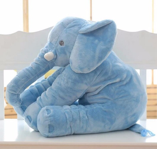 Imagem 1 de 3 de Elefante 40 Cm Azul Pelúcia Naninha Travesseiro Neném Bebê