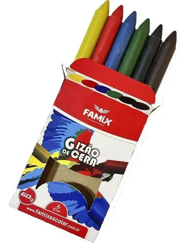 Giz Aquarelável Famix Gizão de Cera Multicolor 6 Unidades
