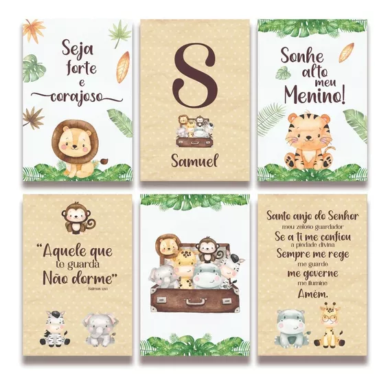 Kit 6 Quadros Decorativos Infantil Menino Bebê Safari 012