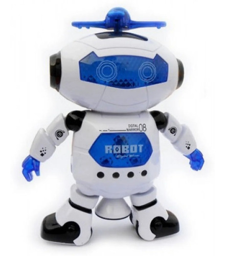 Robot A Pilas Luces Led Gira 360° Sonido Infantil Musical Color Azul Personaje Naugoty