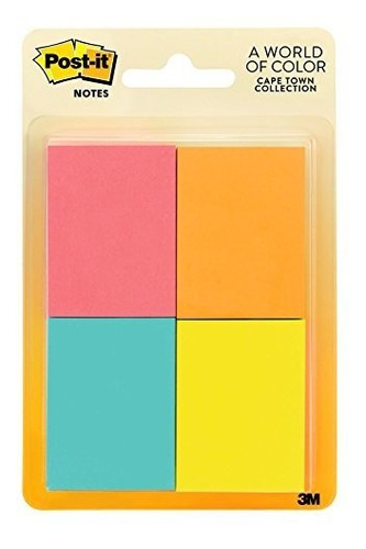 Notas Post-it, 1.5 In X 2 In, Colección Cape Town, 4 Pads