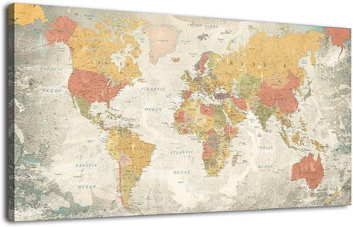 Mapa Del Mundo Arte De Pared Lienzo Para Pared Ilustraciones