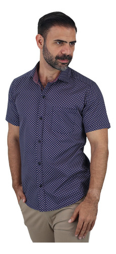 Camisa De Manga Corta Para Hombre Con Miniprint 100% Algodón