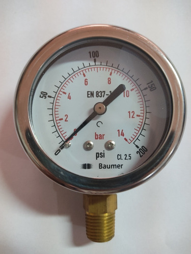 Manómetro 0 A 200psi Dial 2 1/2 Rosca 1/4 Npt Baumer 