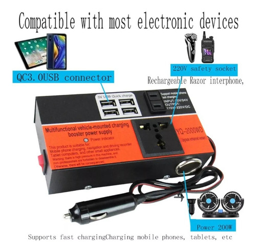 Inversor De Voltaje Auto Convertidor Corriente 12v 220v 1.5k
