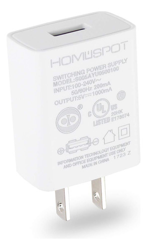 Homespot Cargador Pared Usb Certificado Ul 5v1a Enchufe Ca 1