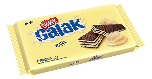 Biscoito Wafer Chocolate Recheio Chocolate Branco Galak Pacote 110g