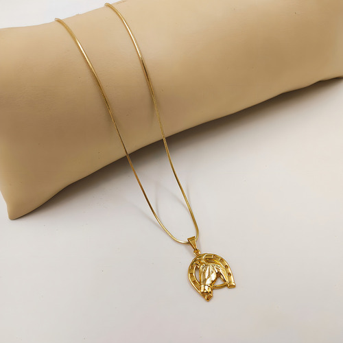 Colar Corrente Boiadeira Pingente Cavalo 100% Tungstênio Cor Dourado