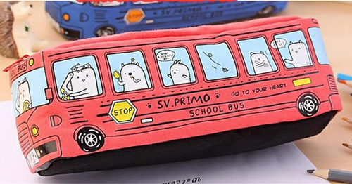 Estuche Para Lápices L Students Kids Kids Cats, Autobús Esco