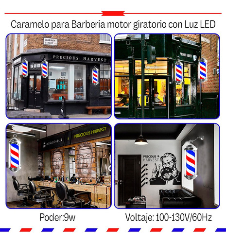 Caramelo Para Barberia Con Esfera Giratorio Con Luz Led 50cm