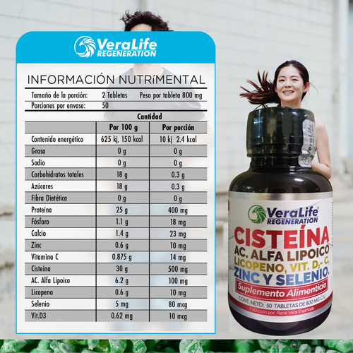 Cisteina, Ac Alfa Lipoico Multivitaminico 50 Tab -veralife Sabor Sin Sabor