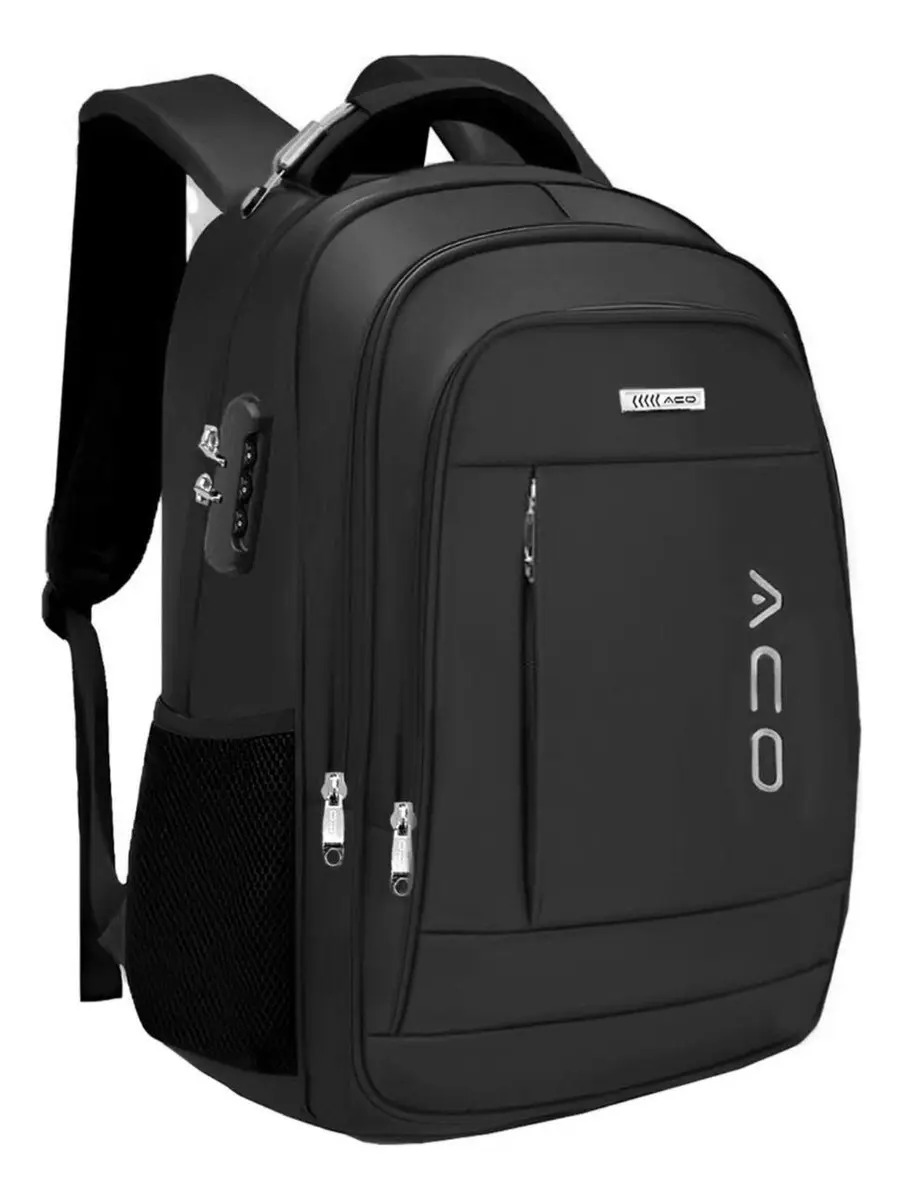 Mochila Unissex Para Notebook Reforçada Impermeável Aco Cor Preto Desenho Do Tecido Lisa