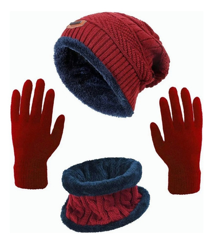 4 Conjunto Gorro Bufanda Guantes Frío Tejido Lana Unisex