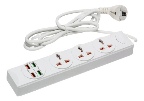 Zapatilla Alargue 2mt 3 Toma Corriente 3000w + 4 Usb Car7185