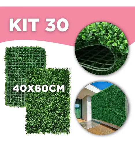 Kit C/30 Placa Buchinho 60x40 Jardim Vertical Artificial Verde