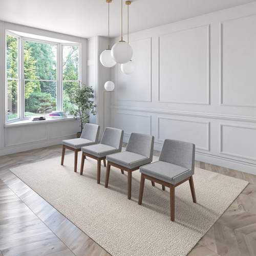 Juego De Comedor Extensible Milan De Madera Con 6 Sillas Diseño De La Tela De Las Sillas Gris Claro - Nogal