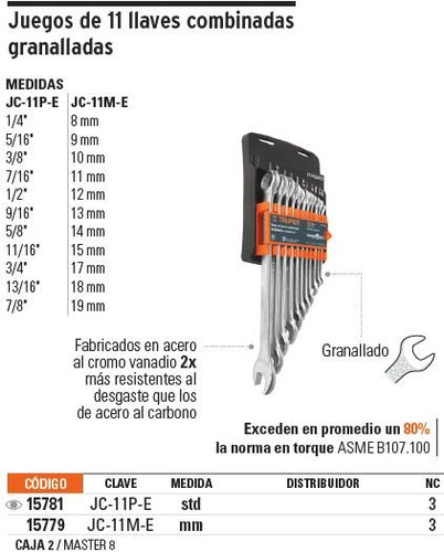 Juego Llaves Combinada Standard G 11 Pz Truper 15781