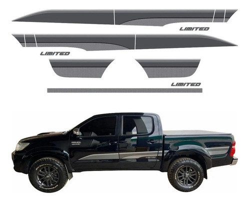 Kit Adesivos Faixas Para Toyota Hilux Limited 2015 19446 Cor Preto