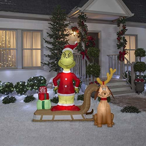 Gemmy 6 Airblown Grinch Y Max En Trineo Navidad Inflable