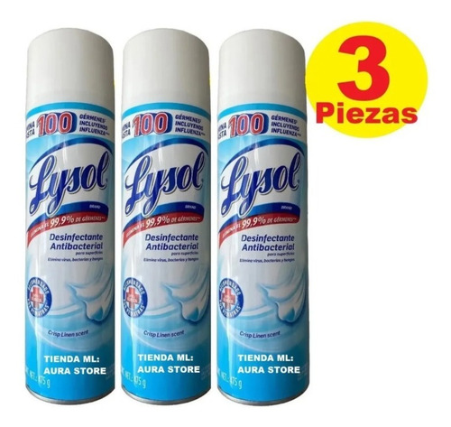 3 Pack Lysol Desinfectante Spray Elimina 99.9% Germenes