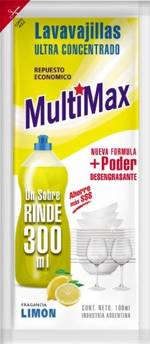 Sobre Sachet Detergente Lavavajillas Concentrado Multimax 