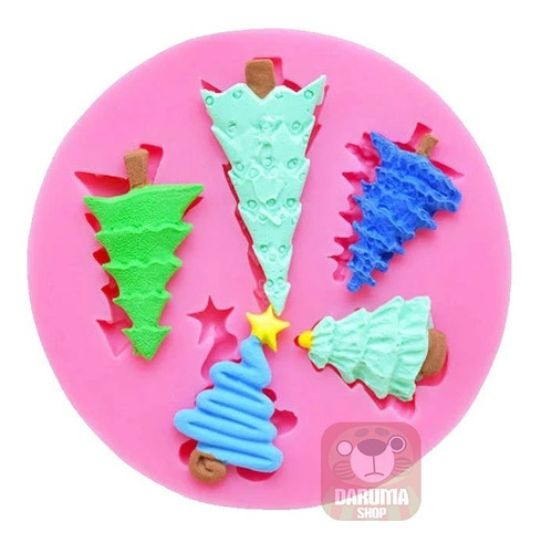 Imagen 3 de 7 de Molde Silicona 5 Arbol Navidad Estrella Porcelana Fondant