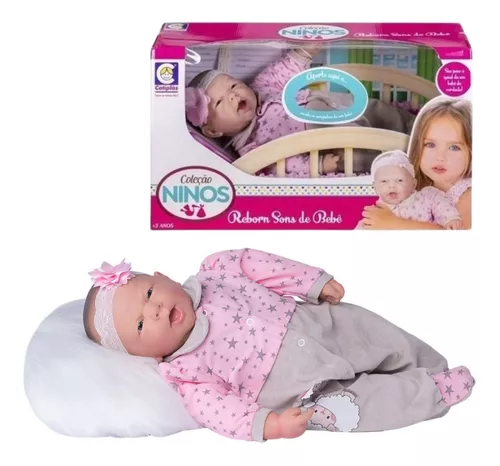 Coleção Ninos - Boneca Bebê Reborn Boca Aberta 50 Cm - Cotiplás 2211