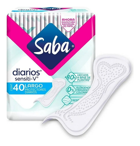 3 Pza Protectores Diarios Saba Sensiti-v Largo 40 Pzas