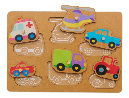 Imagen 1 de 5 de Juego Encastre Madera Con Agarre Didácticos Infantil Niños Color Autos