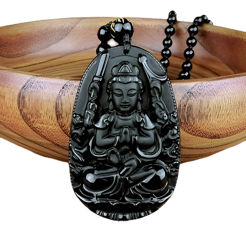 Natural Obsidiana Negro Guanyin Buda Lucky Lucky Colgantes P