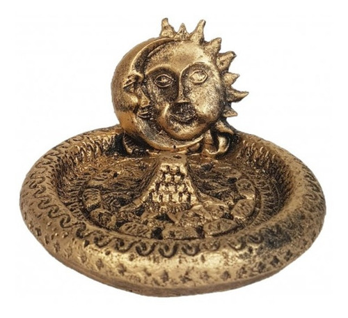 Incensario Porta Incenso Pratinho Miniatura Sol E Lua Cor Dourado Liso