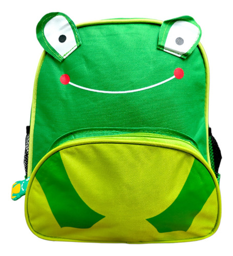 Bolsa Mochila Infantil Escolar Costas Pet Zoo Animais Sapo Cor Verde Desenho Do Tecido Liso