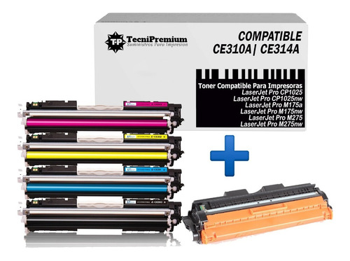 Unidad De Imagen + 4 Toner Genericos Para Cp1025 M175a M275