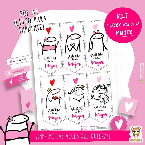 Kit Imprimible Día De La Mujer / Feliz Día - Flork Tags Rosa
